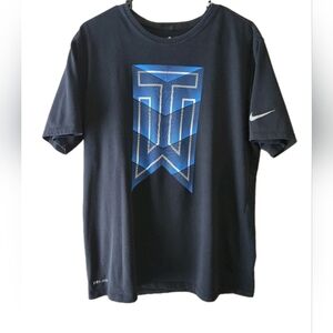 Nike Golf Tiger Woods Collection Dri-Fit Black Tee Blue Logo Size Large Fits S/M